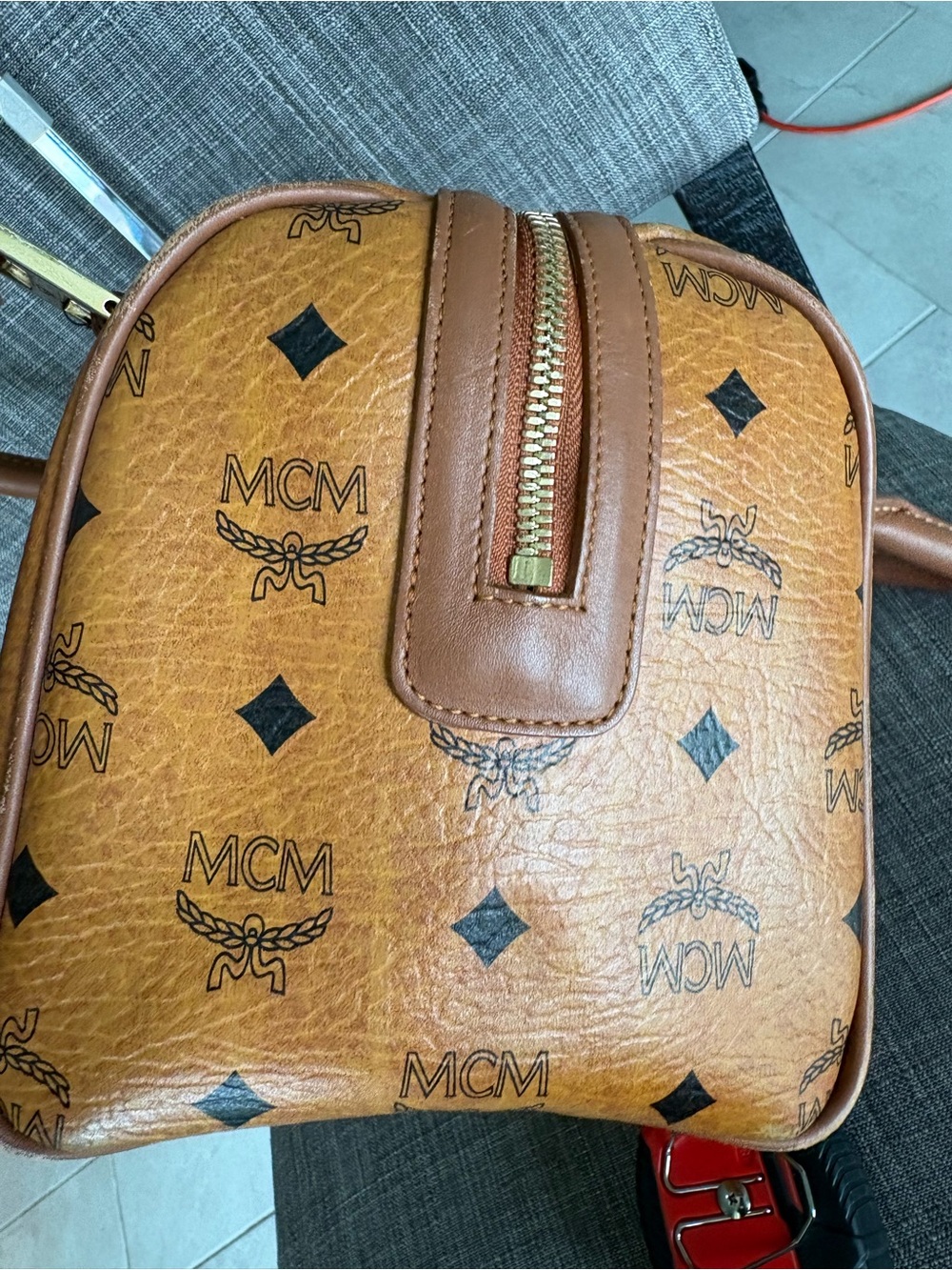 MCM Brown Visetos Logo Satchel with Gold Hardware - Picture 7 of 12